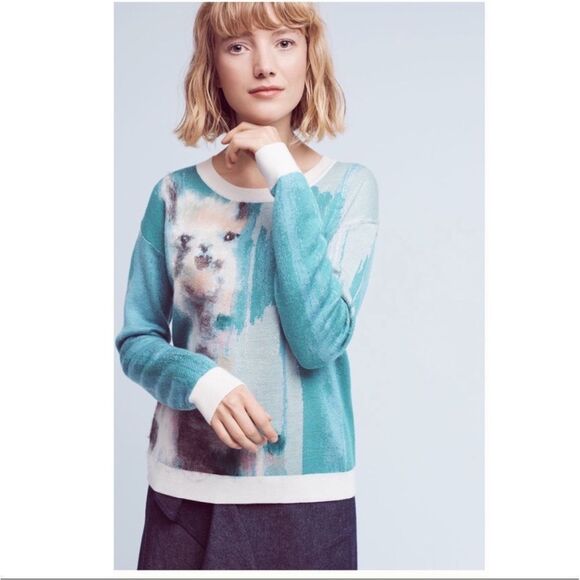 Anthropologie x Lauren Walcott Llama Design Pullover Sweater Boho Art To Wear - Picture 1 of 16
